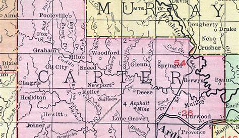 Carter County, Oklahoma 1911 Map, Rand McNally, Ardmore, Healdton, Lone