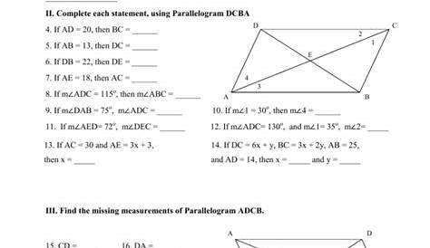Parallelogram Worksheet