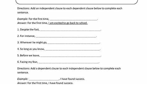 Independent And Dependent Clause Worksheets