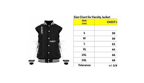 yellowjackets varsity jacket size chart