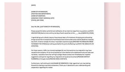 sample resignation letter due to toxic work environment