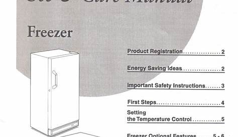 Frigidaire Freezer Use and Care Manual, Operator Owner's Guide