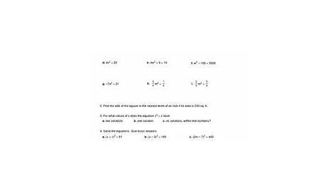 solving quadratic equations by extracting square roots worksheets with answers