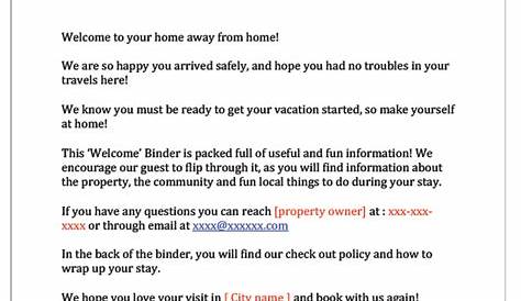 tenant welcome letter sample