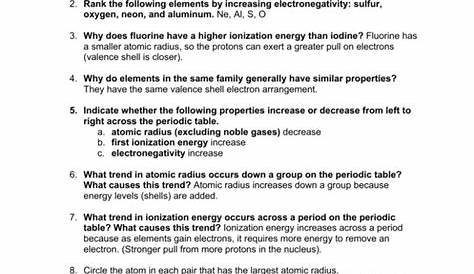 worksheet on periodic trends