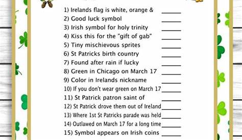 Saint Patricks Day Matching Trivia Game, St Patricks Day Party Game, Q
