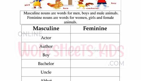 gender nouns worksheet 4th grade