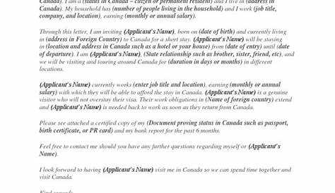 invitation letter sample for visa canada