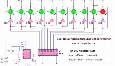 Bicolour Blinking LED Lights Circuit, Bi Colour LED Flasher Circuit