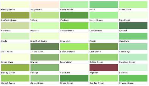 green color chart with names