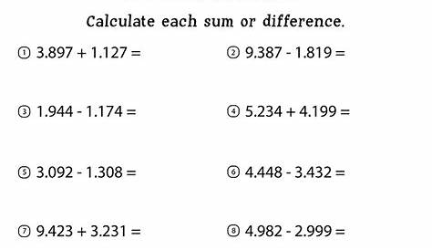 addition and subtraction decimals worksheets