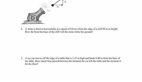 projectile motion worksheets with answers