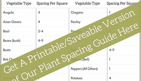 printable square foot gardening spacing chart