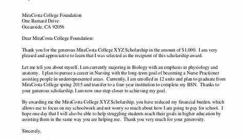 thank you letter for a scholarship sample
