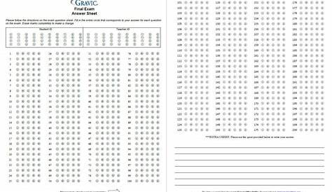 200 Question Test Answer Sheet with Extra Credit and Grid ID · Remark