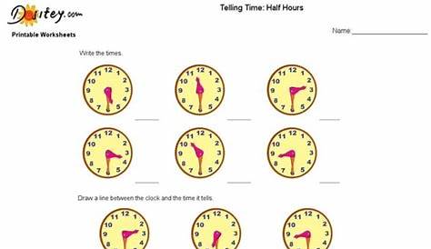 Telling Time: Half Hour Worksheet for 2nd Grade | Lesson Planet