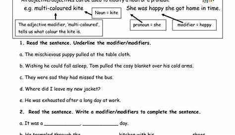 modifiers worksheet 5th grade