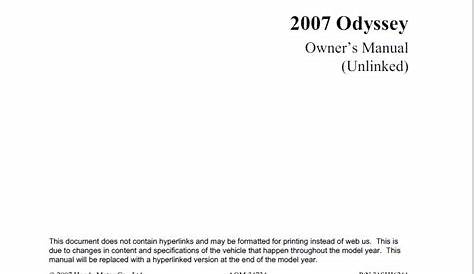 2007 honda odyssey owners manual