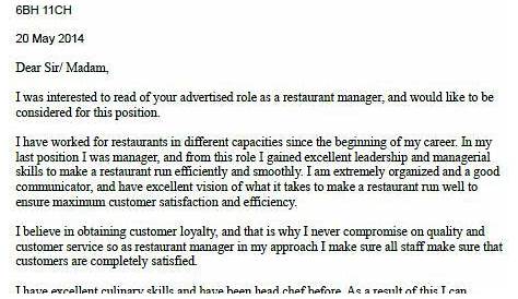 Restaurant Manager Cover Letter Example | Cool Stuff | Pinterest