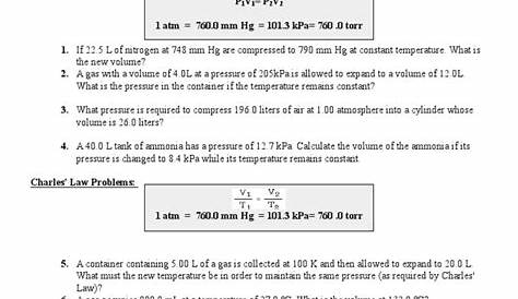 Gas Laws Worksheet #2 Boyles Charles and Combined | PDF | Gases | Pressure