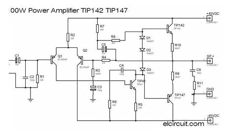 100W Power Amplifier TIP142/TIP147 - Electronic Circuit