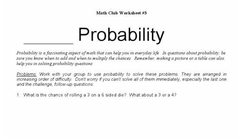 Probability: 3 Worksheet for 5th - 8th Grade | Lesson Planet