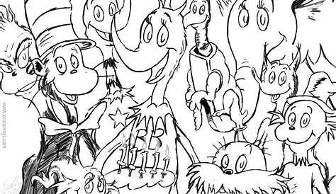Happy Birthday Dr Seuss Coloring Pages with Characters - XColorings.com