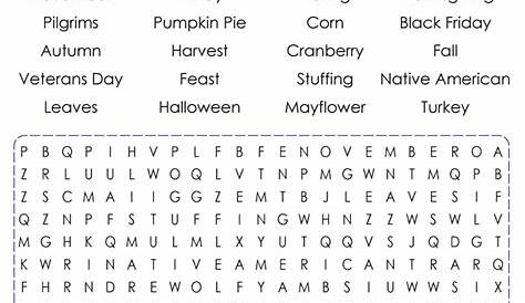 Printable November Word Search - Cool2bKids