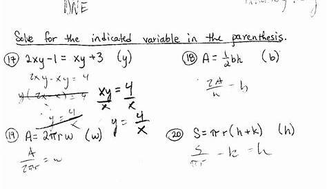 solve literal equations worksheet