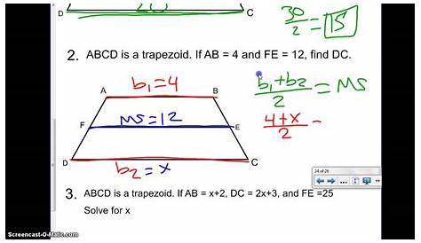 midsegment of a trapezoid worksheet