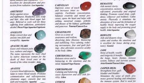 Easycrystals Crystal Healing Properties Chart Astrology Tumblestone Pictures | Crystals healing
