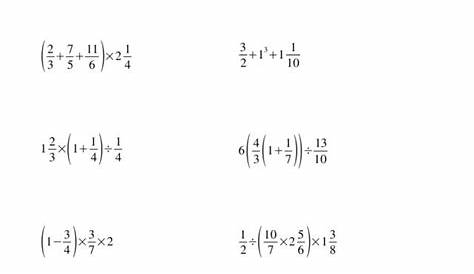 Order of Operations with Fractions (A) Worksheet for 5th - 6th Grade