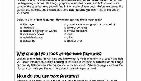 nonfiction text features worksheet