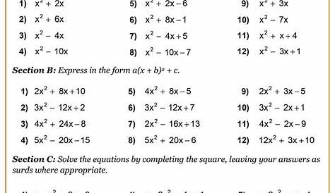 worksheet completing the square