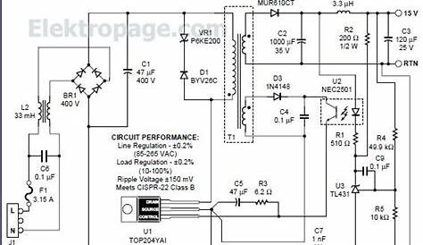TOP204 15V switching power supply circuit - Schematic Circuits