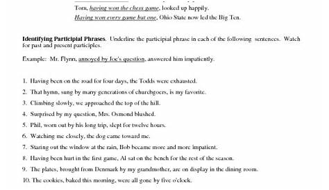 participles and participial phrases worksheets