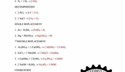 Chemical Reactions Worksheet Answers — db-excel.com