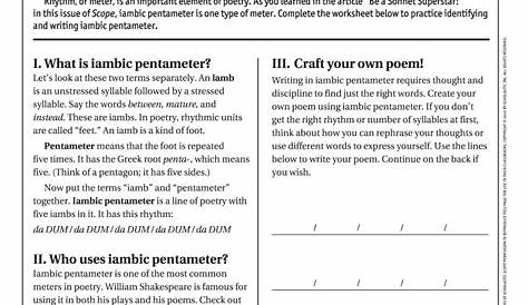 iambic pentameter worksheet answers