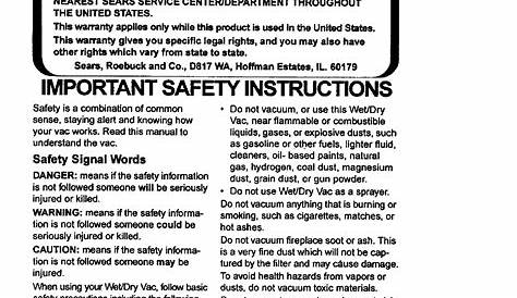 Craftsman 113177890 User Manual 16 GALLON FULL BLOWING WET/DRY VAC