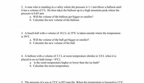 gas laws worksheets 1