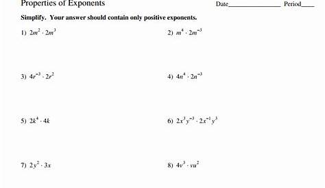 practice worksheet properties of exponents answer key