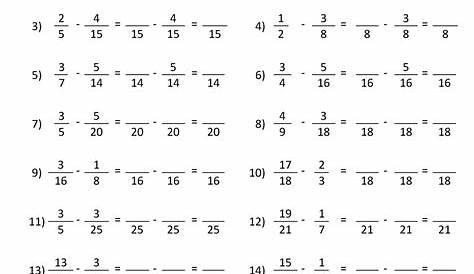 subtracting fractions worksheets with unlike denominators
