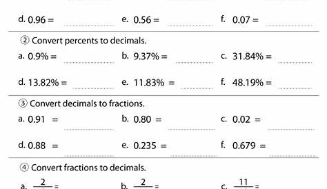 fractions decimals and percents worksheets