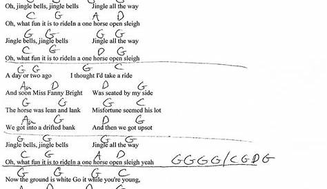 Jingle Bells (Christmas) G Major - Guitar Chord Chart with Lyrics