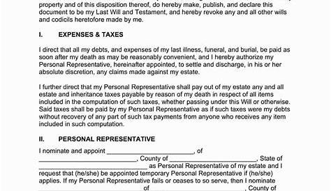 texas pdf printable last will and testament template