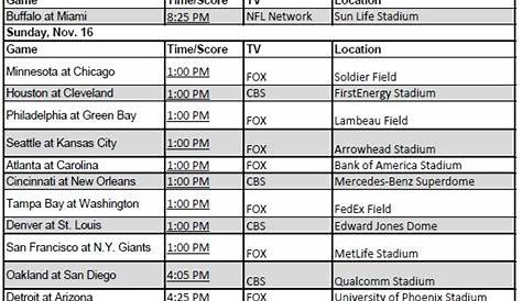 NFL Schedule Week 11 - Printerfriend.ly