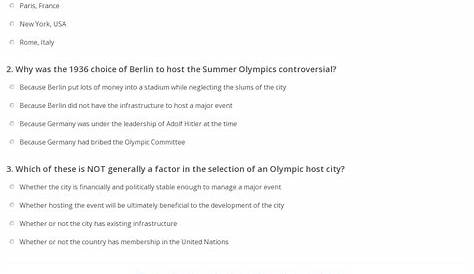 Quiz & Worksheet - Olympics Locations | Study.com