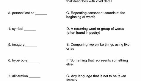 literary terms worksheets definitions