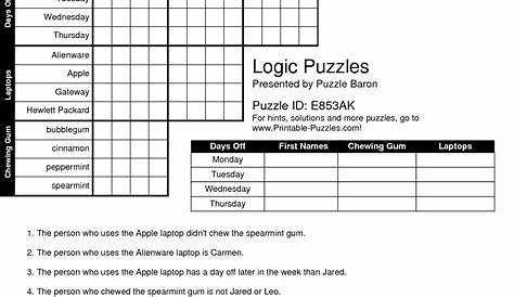 logic puzzles printable free