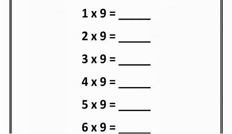 Kids Page: 9 Times Multiplication Table Worksheet